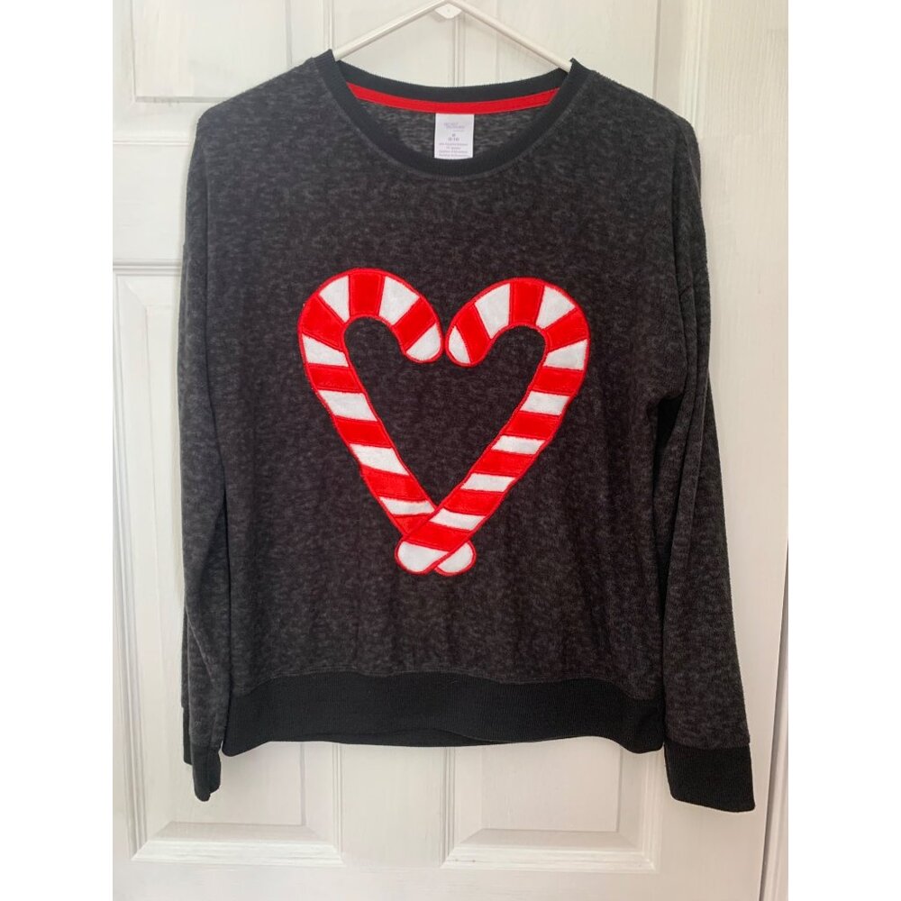 Secret Treasures Candy Cane Heart Christmas Sleep Top M 8-10 Cozy Soft Loungewea